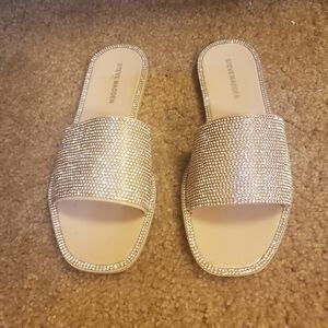Steve Madden Women’s Joyous Slide Sandals Size 6M. Silver glitter Sandals